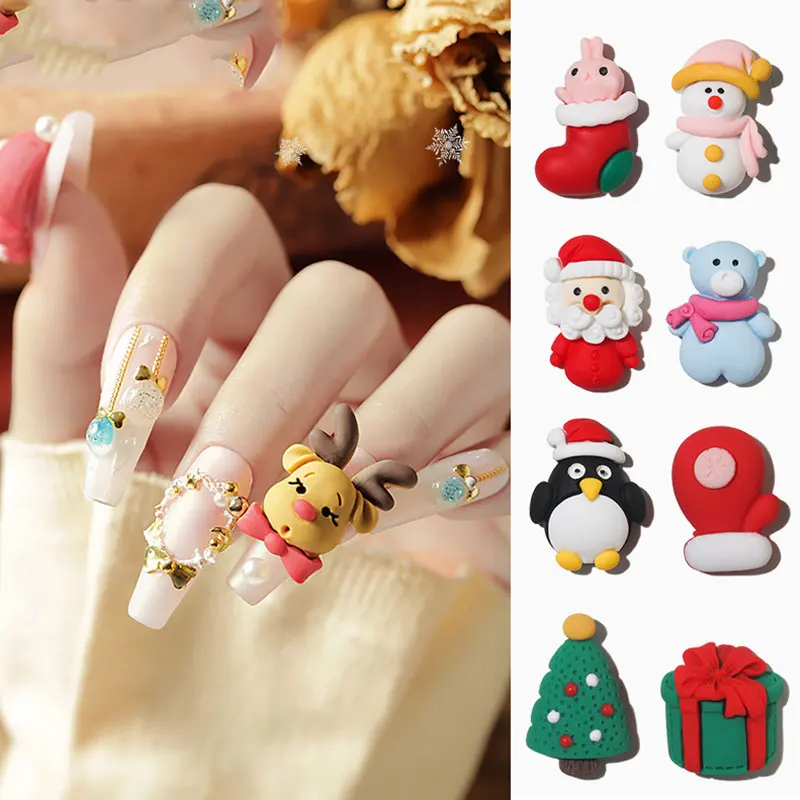

10Pcs 3D Christmas Tree Nail Decor Santa Claus Nail Art Decorations Resin Nail Decoration DIY Manicure Accessories Jewelry Tools