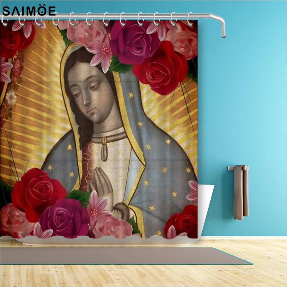 

Virgin of Guadalupe with Roses Decorative Fabric Shower Curtain