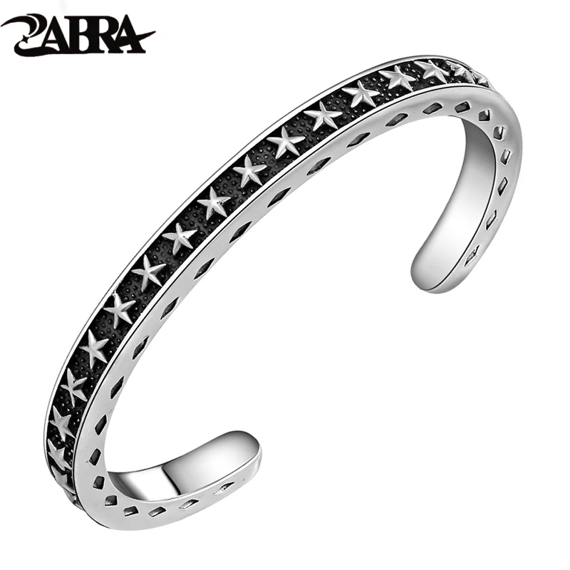 

Zabra одноцветное стерлингового серебра 925 широкий 6 мм Толщина 4 мм Винтаж открыть манжета Для женщин Для мужчин Вырезка со звездами открытие ...