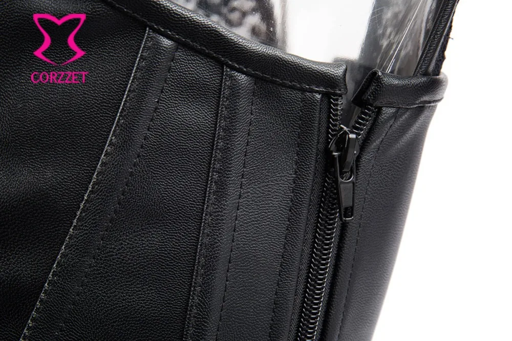 Корсет женский в готическом стиле Черная кружевная кожаная майка на молнии сбоку