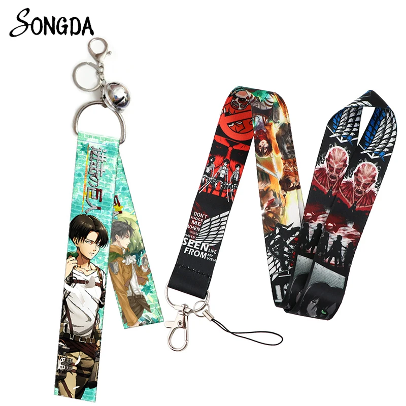 

Anime Attack On Titan Bell Ribbon Keychains Holder Cartoon Figures Lanyard Straps Keyring for ID Badge Card Hanging Rope Jewelry
