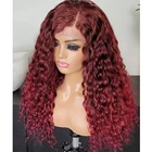 180 плотность 26 дюймов глубокая волна безклеевые красные вьющиеся кружевные передние волосы парики вода 99J женский синтетический фронтальный парик выщипанный ежедневный парик