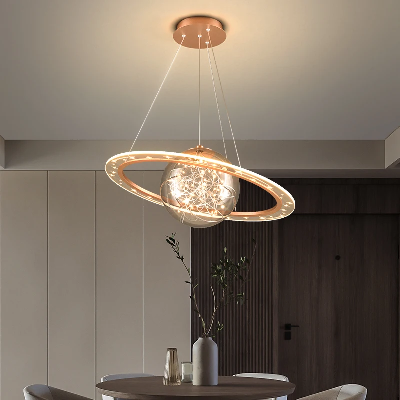 

Modern Creative Planet Chandelier Dining Room Island LED Gypsophila Glass Ball Hanging Lamp Children's Bedroom Lighting Fixtures