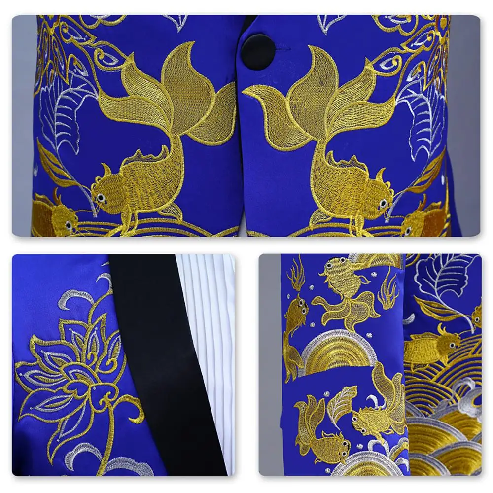 Мужской повседневный костюм с вышивкой зеленый из четырех предметов фруктовым