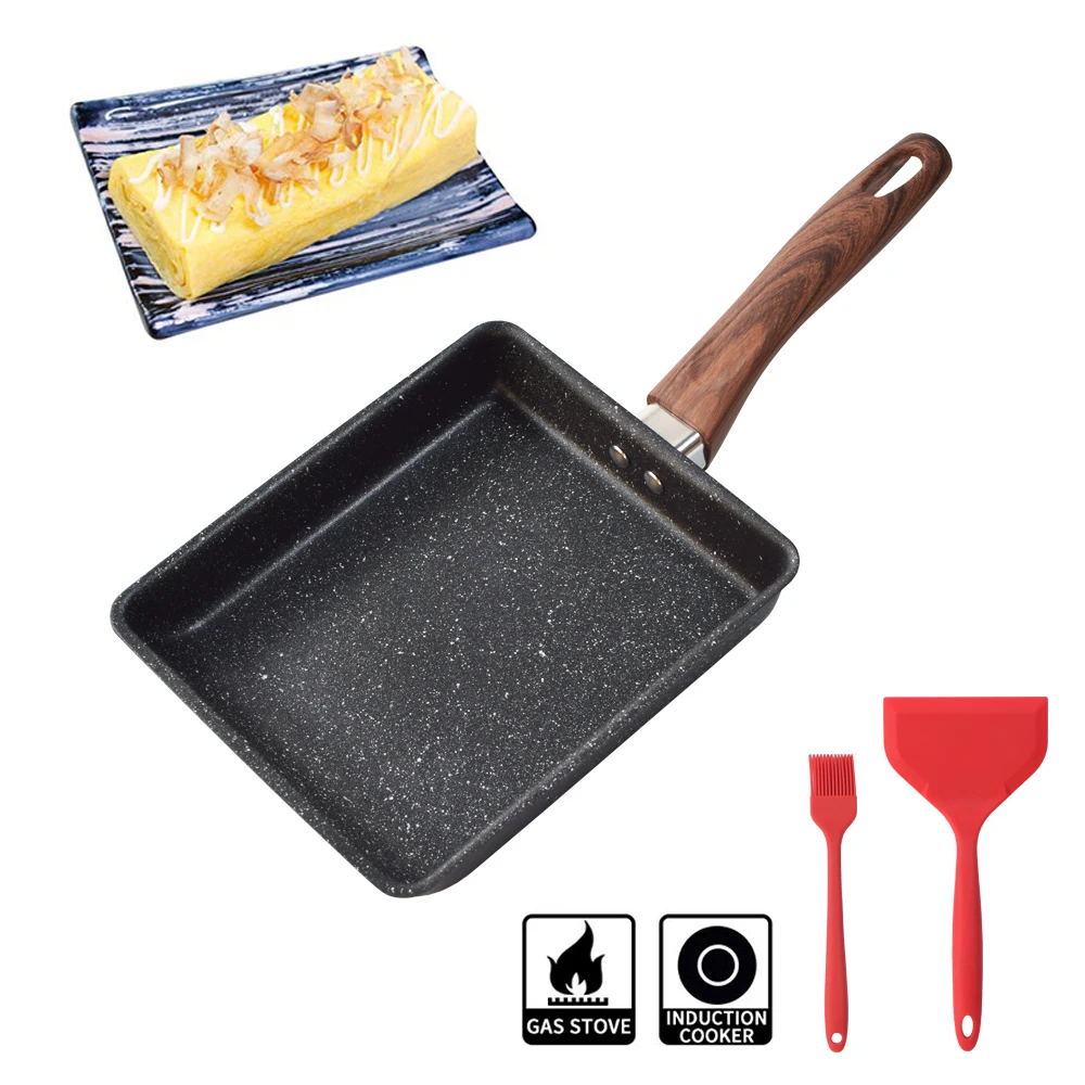 Японская сковорода с антипригарным покрытием Tamagoyaki, сковорода с защитой от ожогов, плита и индукционная варочная панель - изображение