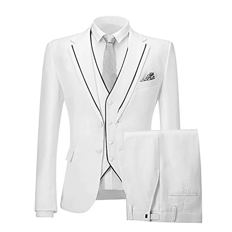 

Men's White Wedding Suits 3 Piece Tuxedos Vintage Slim Fit Jacket Vest Pants Sets for Groom Formal Blazer Costume Homme Mariage