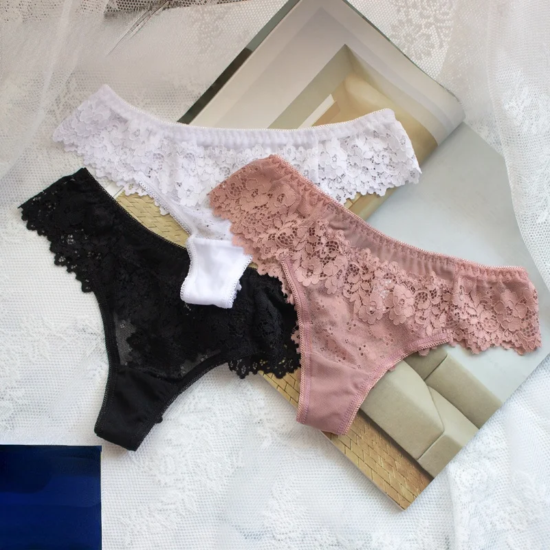 

2Pcs/lot Women Sexy Lace Lingerie Temptation Low-waist Panties Embroidery Thong Transparent Hollow out Underwear Free shipping