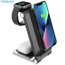 FDGAO 3 in 1 Qi Wireless Charger For iPhone 13 12 11 XS XR X 8 Metal Fast Charging Stand for Apple Watch 7 6 iWatch Airpods Pro