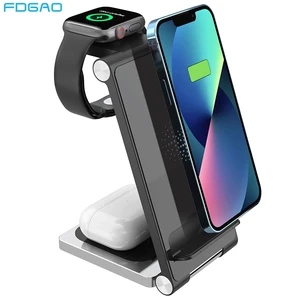 fdgao 3 in 1 qi wireless charger for iphone 13 12 11 xs xr x 8 metal fast charging stand for apple watch 7 6 iwatch airpods pro free global shipping