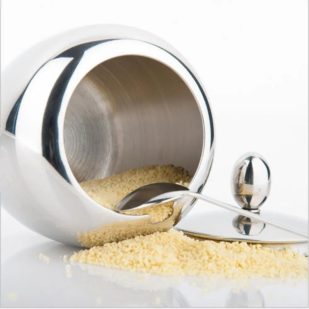 

Realand 18/8 Stainless Steel Apple Sugar Bowl Dispenser Seasoning Jar Condiment Pot Spice Container Canister with Lid Spoon