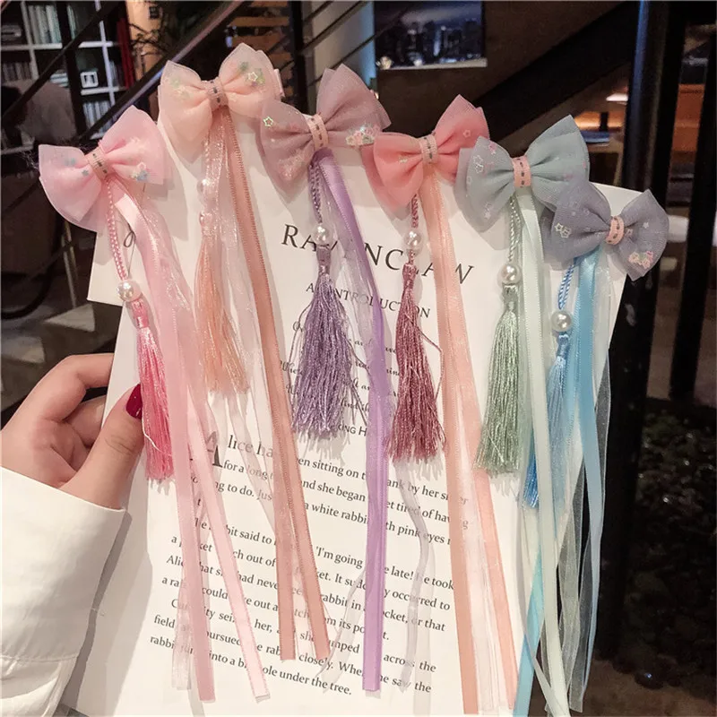 1 шт. милые девушки китайский стиль бант Длинная лента кисточки Бобби Булавки