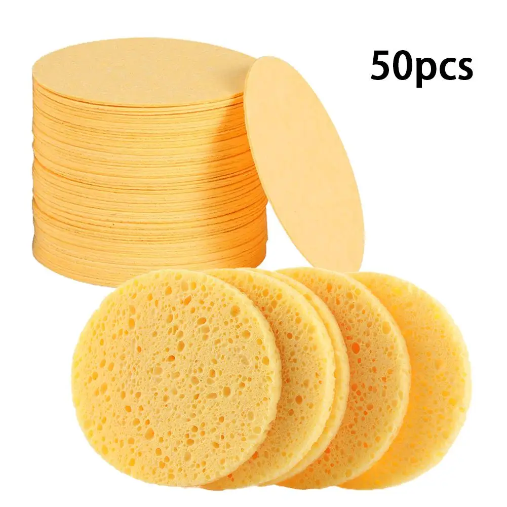 50pcs 50 шт. губка для лица, натуральная сжатая целлюлоза, многоразовые подушечки для снятия макияжа, губка, отшелушивающие средства для мытья кожи лица - Цвет: 50pcs