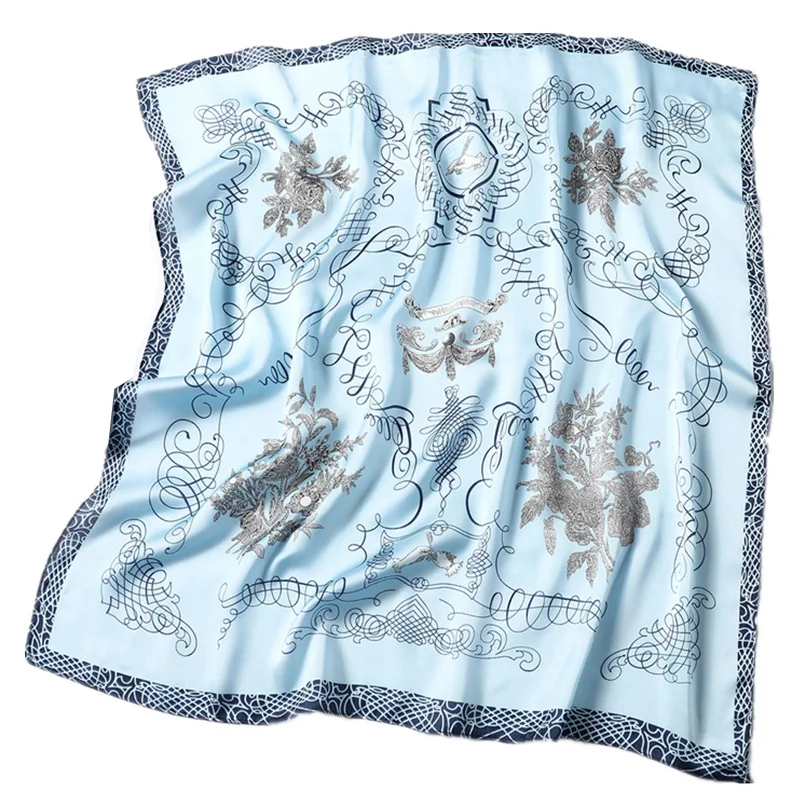 

Head Scarf Women Luxury Plaid Print Kerchief Neck Scarfs 70cm Square Polyester Shawls and Wrpas Hair Scarves Silk Bandana