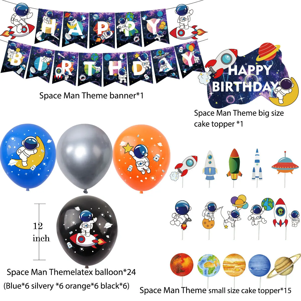 Globos de aluminio de l&aacute;tex para ni&ntilde;os, decoraci&oacute;n de fiesta de cumplea&ntilde;os, vajilla desechable, tema de cohete y galaxia, astronauta del espacio exterior del universo-4