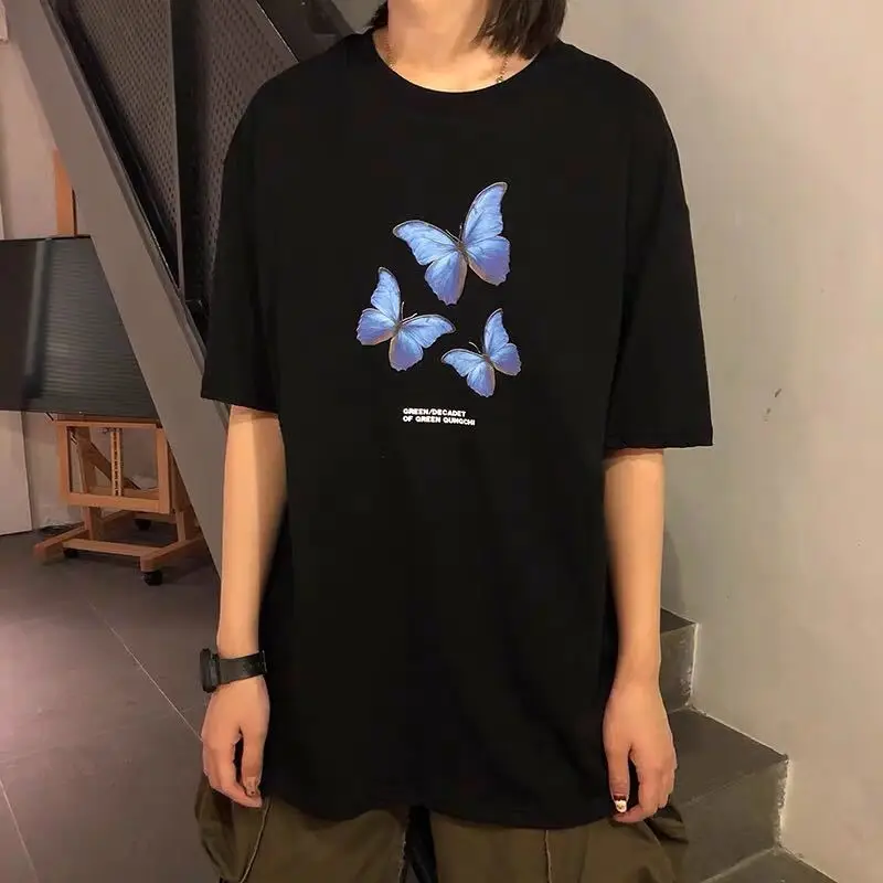 Футболка женская с принтом бабочки свободная рубашка коротким рукавом модный
