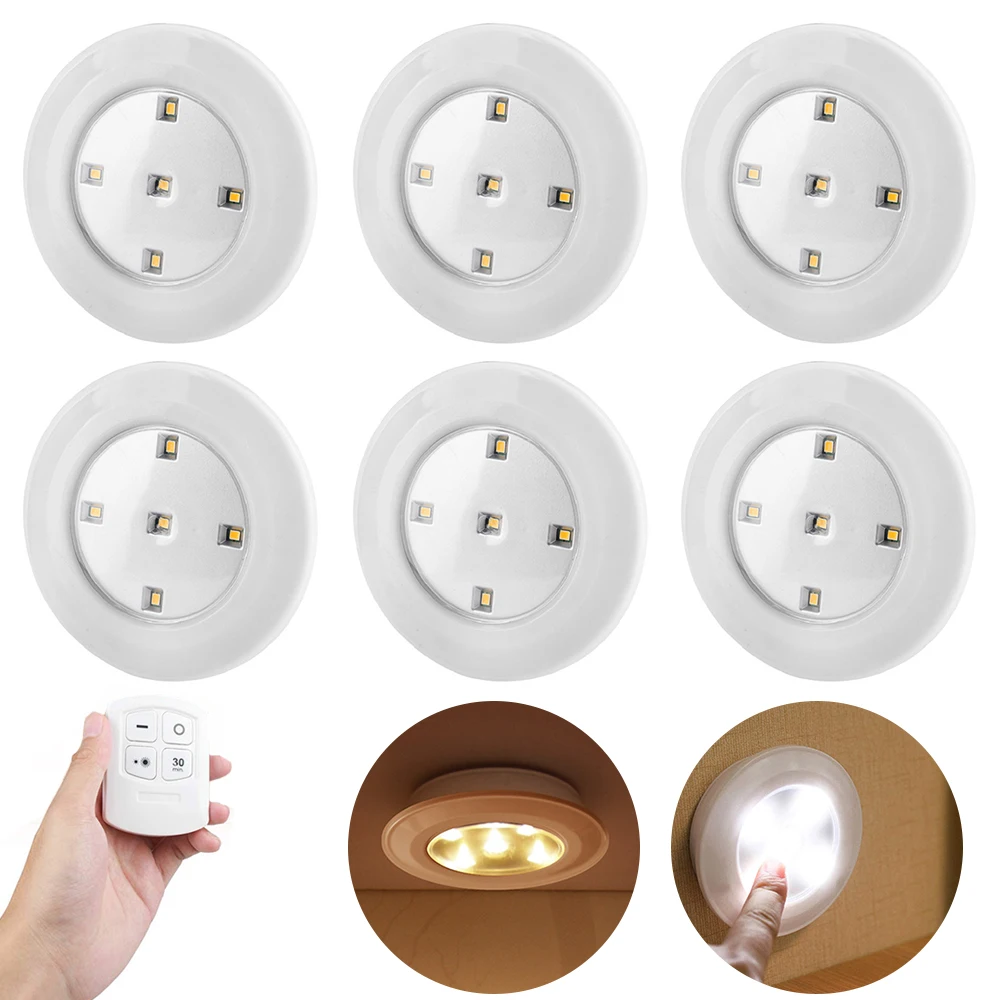 

Светодиодная лампа для шкафа с дистанционным управлением, беспроводной приглушаемый светильник для шайбы, кухни, лестницы, чулана, гардеро...