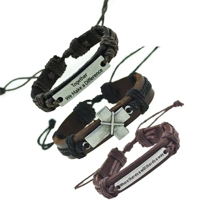 Кожаный браслет для мужчин и женщин многослойный Плетеный винтажный с шармами