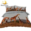 BlessLiving Wild Giraffe Bedding Set Animal Photography Duvet Cover with Pillowcases East Africa Bedclothes 3D Printed Bed Cover 1