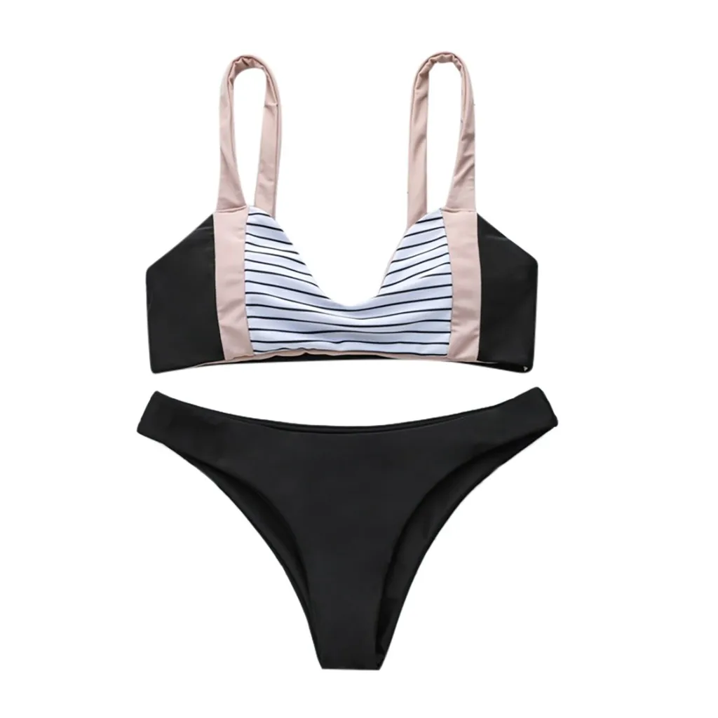 Sling Backless Women's Swimming Suit Splice Striped Print Two Piece Swimsuit Pushups Swimwear Beachwear Aesthetic style |
