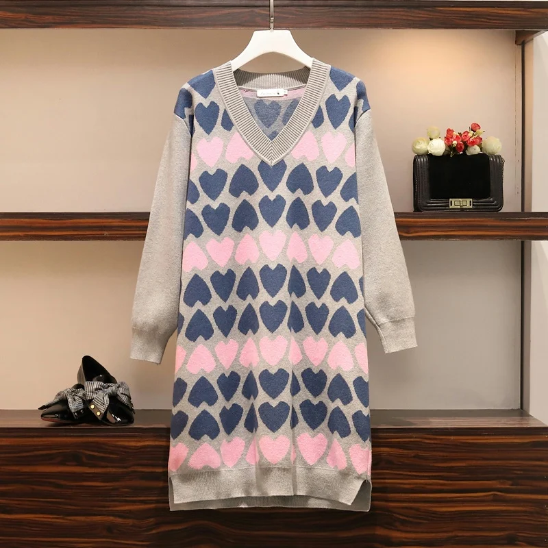 

Женское трикотажное платье-миди с V-образным вырезом, большого размера