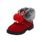 Детская обувь для девочек, детские зимние ботинки из флока с кристаллами и кроличьими ушками