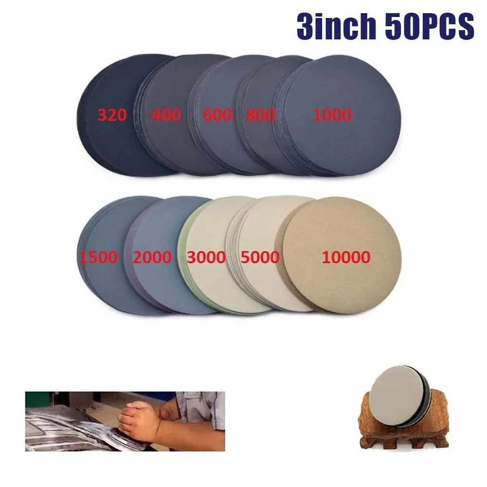 

50 Pcs Sanding Discs 3 Inch Sandpaper 75mm Waterproof W/ Hook & Loop 320-10000 Grit For Metal Polishing Tool Sander Accessories