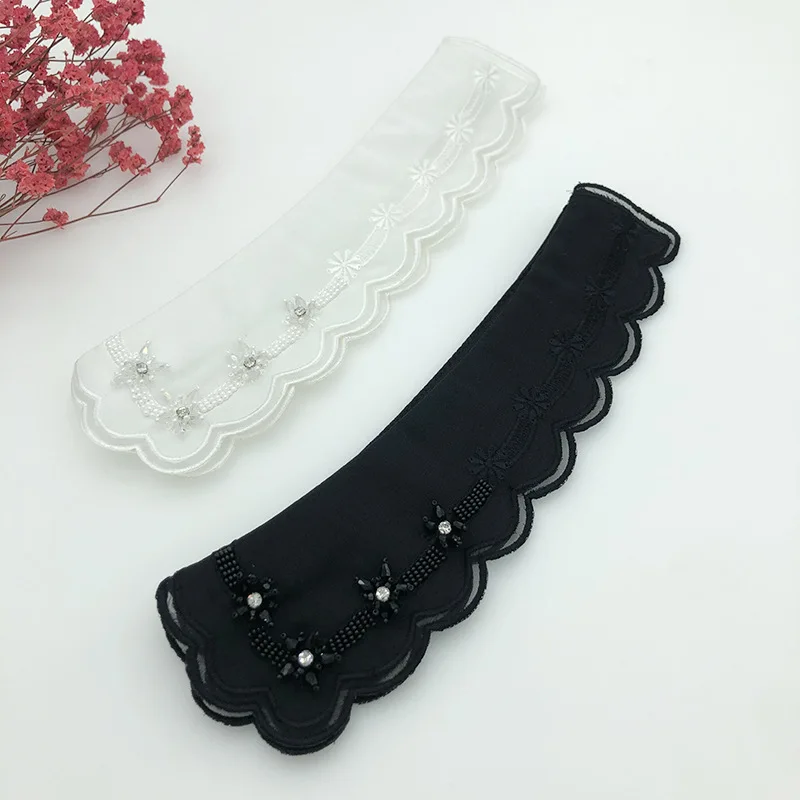 

2021 Women Party Blouse Tops Fake Collar Handmade Beading Girls Shirt Detachable Collar Black/white Female False Collars