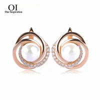 oi exquisite artificial pearl jewelry earrings for women gold color copper rhinestone zircon stud earring ear accessories