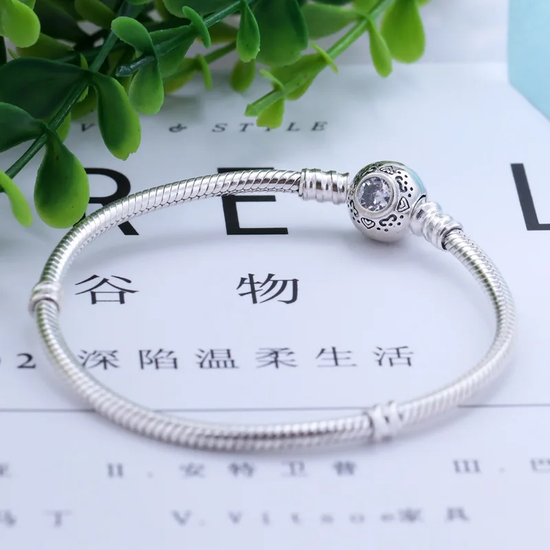 Bracelet Новинка, бусины из стерлингового серебра 925, очаровательный браслет принцессы жасмин Аладдин, змеиная цепочка, базовый браслет, подходит для женщин, сделай сам, ювелирное изделие - Окраска металла: Bracelet