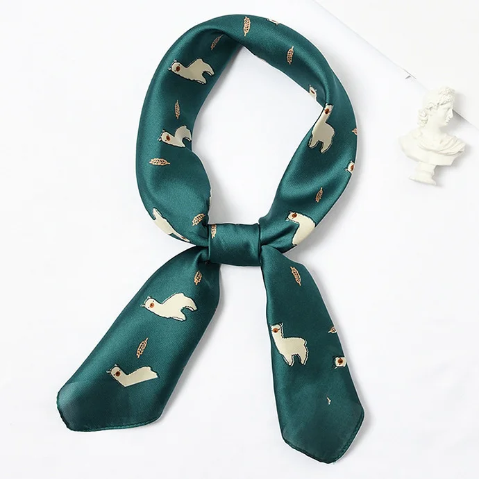 alpaca green JOEJERRY мультяшный мини шарф Шелковый Квадратный маленький шарф повязка для волос женские головные банданы собака лошадь рисунок альпака - Цвет: alpaca green