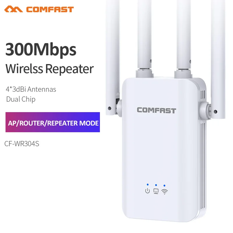 

Comfast CF-WR304S 300Mbps 2.4GHz Wireless WiFi Repeater Router Wi fi Extender Signal Amplifier Repetidor With 4 External Antenna