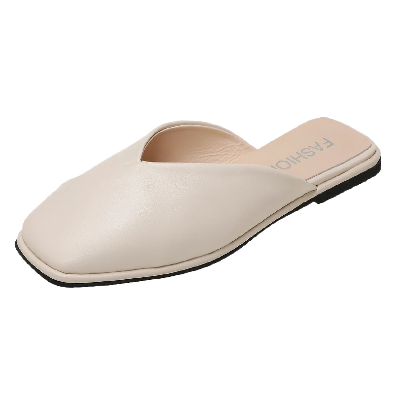 

Square Toe Mules For Women 2021 Female Shoes Ladies' Slippers Loafers Cover New Flat Rubber Summer Rome Basic PU Slides Loafers