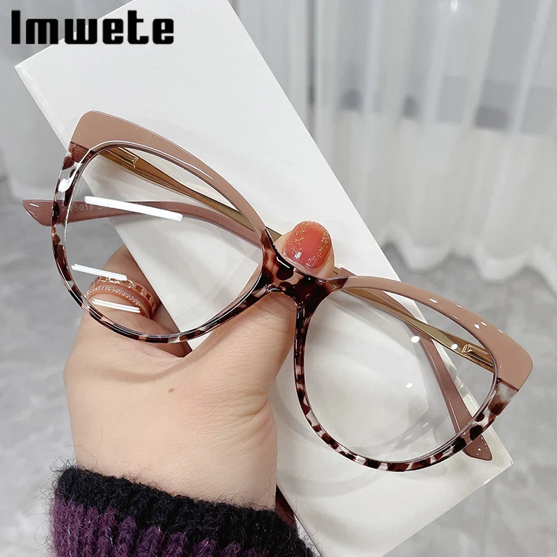 

Imwete 2022 Anti Blue Light Glasses TR90 Metal Spring Leg Optical Glass Retro Cat Eye Glasses can be Equipped with Myopia Lenses