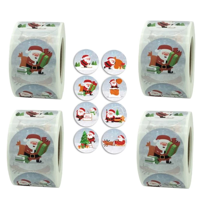 

4Rolls Combination Pack Christmas Ornaments Sticker Roll 500PCS Per Roll Very Suitable for Christmas Themed Decorations