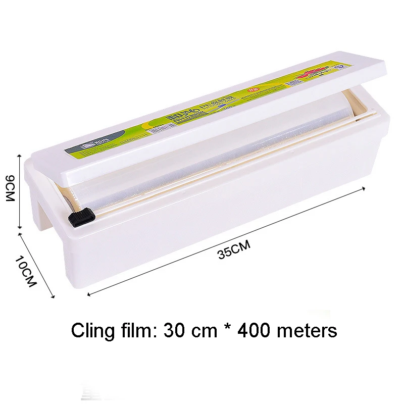 

New plastic boxed catering food cling film with cutter PE cling film large roll set combination 400 meters long and 30 cm wide