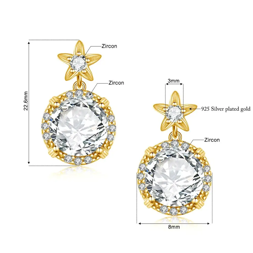 

Silver Chakra Sterling Silver Earrings Gold plated Jewelry Round Cut Clear Zircon Flower Earrings Fine Jewelry For Women Gift