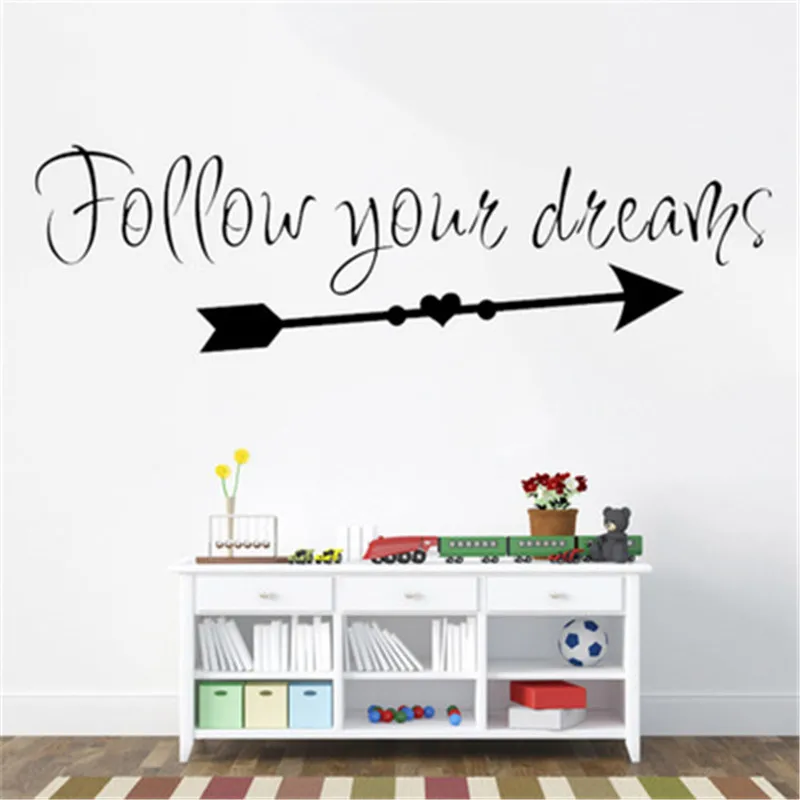 Follow Your Dreams Inspirational Quotes Wall Sticker For Kids Room Nordic Arrow Living Bedroom Phrases Decals Mural | Дом и сад