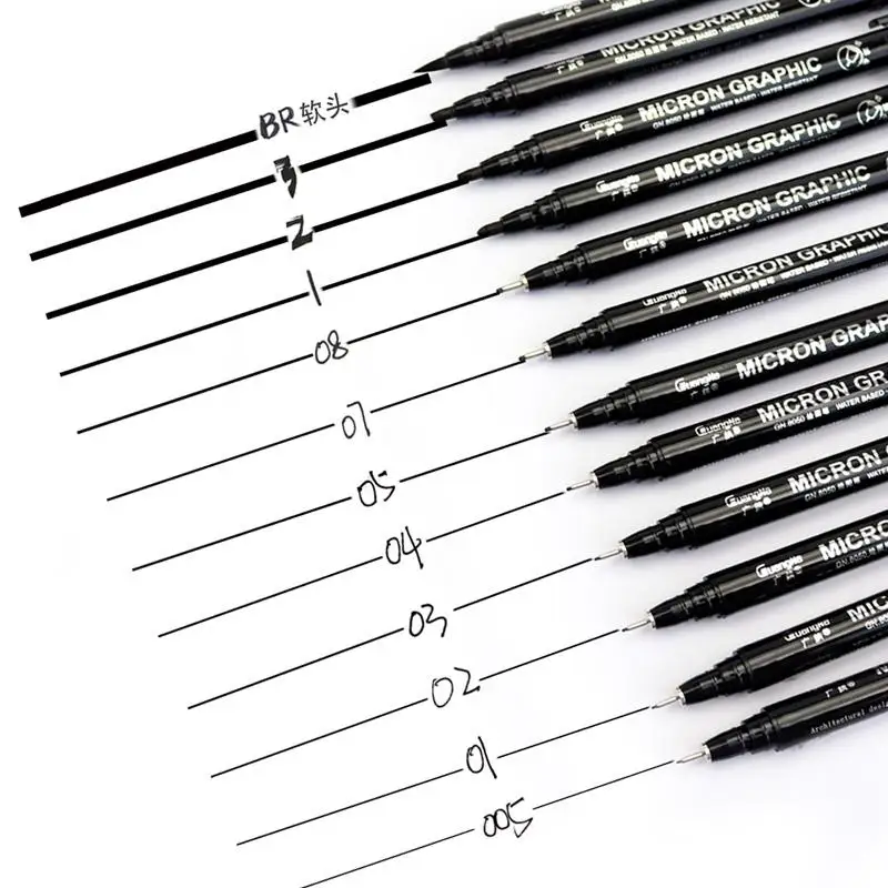 1@#Drawing Pen Fineliner Ultra Fine Line Art Black Ink 005 01 02 03 05 08 Micron Drawing Office School Set | Канцтовары для офиса
