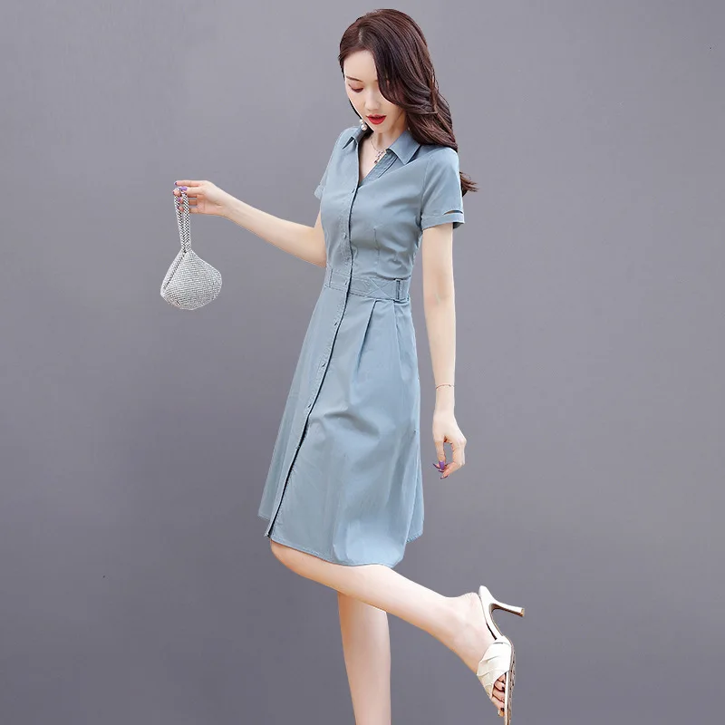 

Dress women's summer 2021 new French slim waist show thin temperament small goddess model shirt skirt