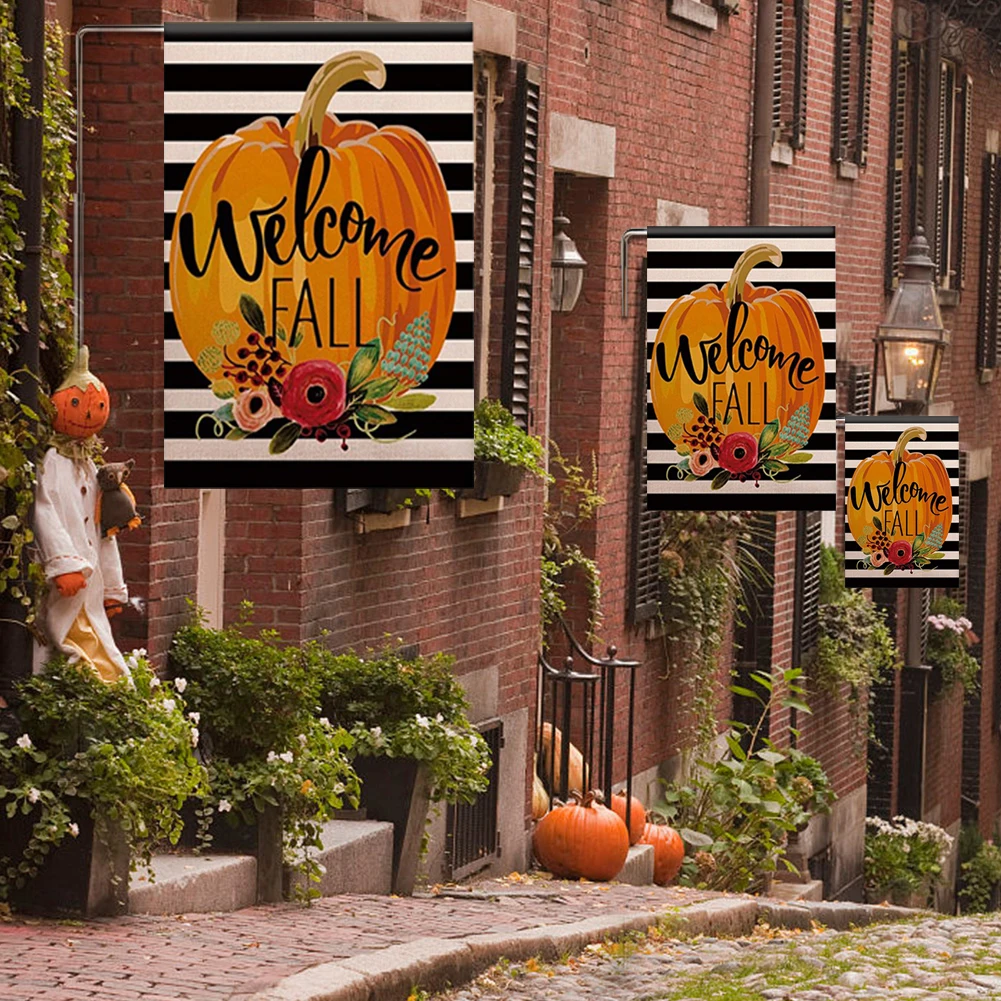 Добро пожаловать осень Хэллоуин Садовый флаг Двусторонняя Тыква призрак печать