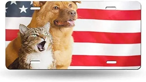 

yunsu American Dog and Cat License Plate,car Decor Personalise Tag,Novelty Car Front License Plate Metal Aluminum Car Plate