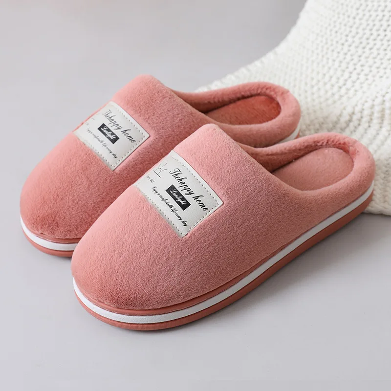 Cotton Slippers Women's Plush Winter Flat Heel round Toe Home Couple Home Warm Slippers Men's Indoor Mop  furry slippers