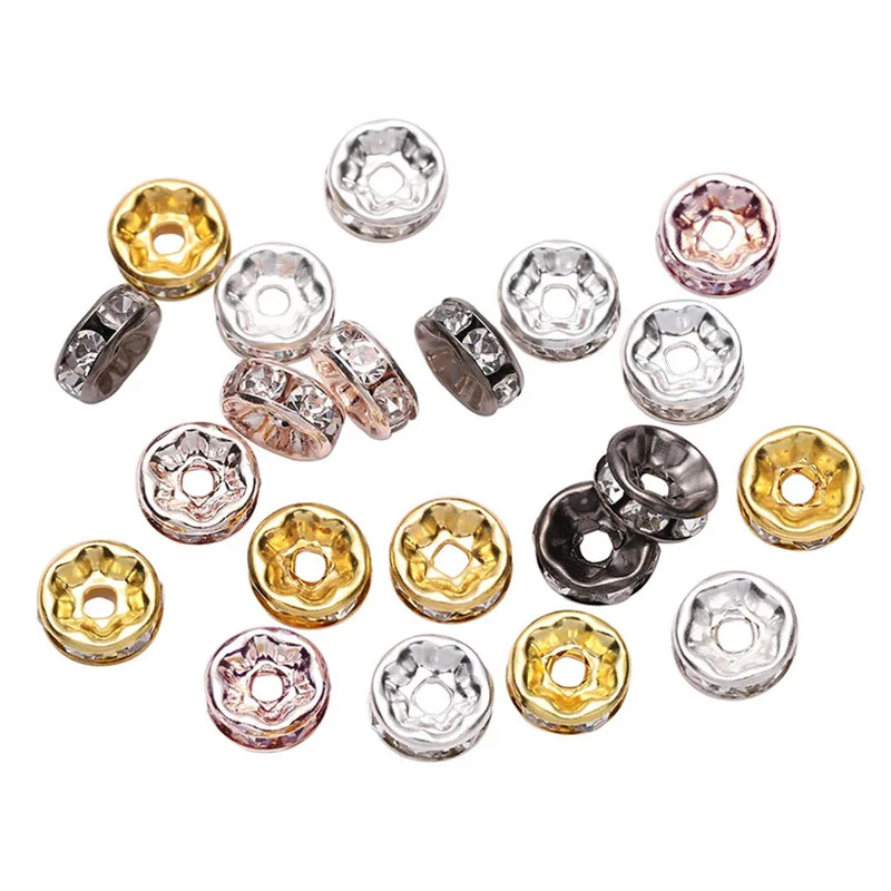 

50pcs 4 6 8 10mm Gold Rhinestone Rondelle Crystal Bead Loose Spacer Beads Necklace Bracelet for DIY Jewelry Making Supplier