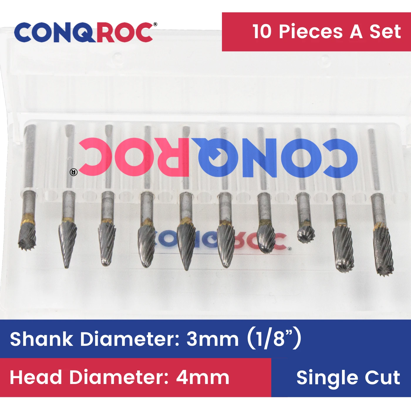 

1/8" 3mm Shank Rotary Burrs Set Cutting Diameter-4mm 10-Different-Type Tungsten Carbide Single Cut Milling Cutters for Dremel