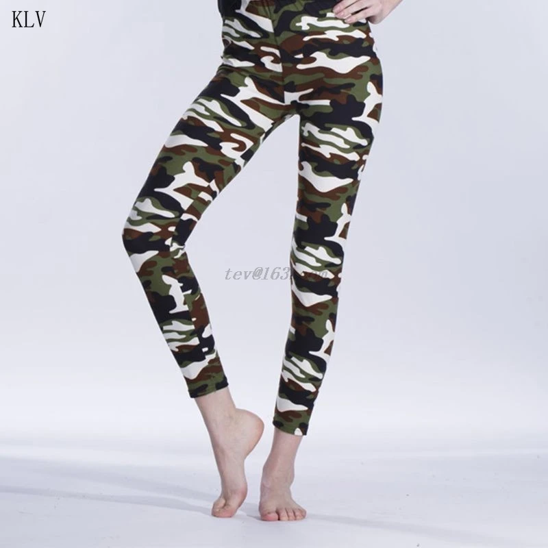 

Womens High Waist Camouflage Stripes Printed Leggings Tummy Control Stretchy Milk Fiber Pencil Sport Workout Pants