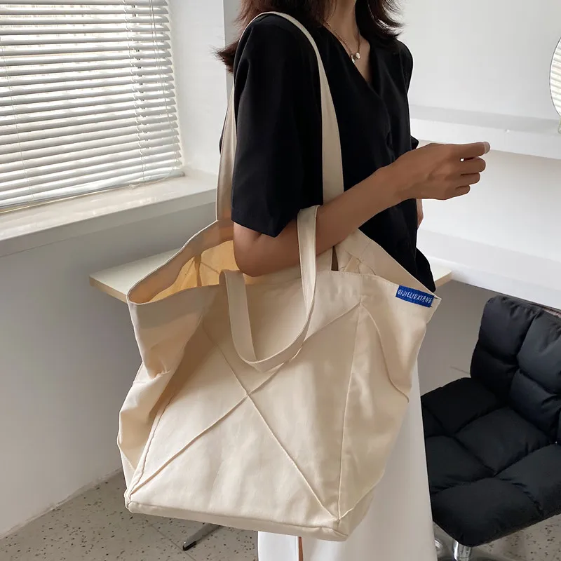 

NEW Original Aizatly Cloth Bag Lazy Grid Korean Canvas Bag Female Art Bag Ins Japanese Niche Bag Large Capacity Bag Shoulder Bag