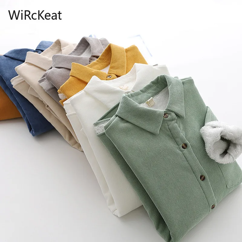 

WiRcKeat зимние теплые вельветовые Вельветовая блузка рубашка куртка без рукавов размеры толстые кладут теплую блузку для Женская Вельветовая...