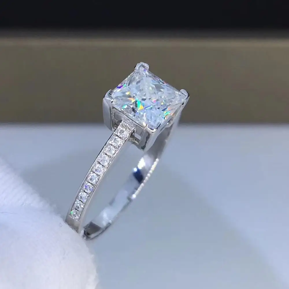 Стихи еврей магазин принцесса площадь белого золота Moissanite кольцо 1ct D VVS роскошное Moissanite свадебное кольцо для женщин