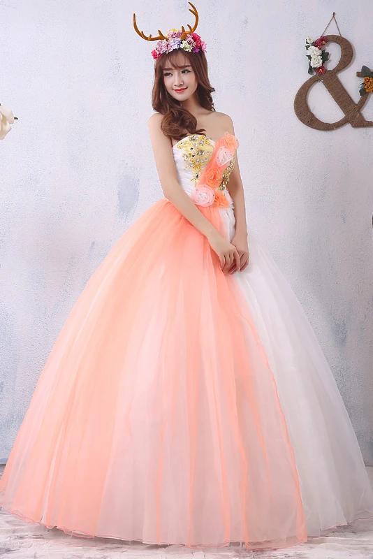 Ярко-розовые милые 16 Бальные платья с аппликацией из бисера Длинное Пышное