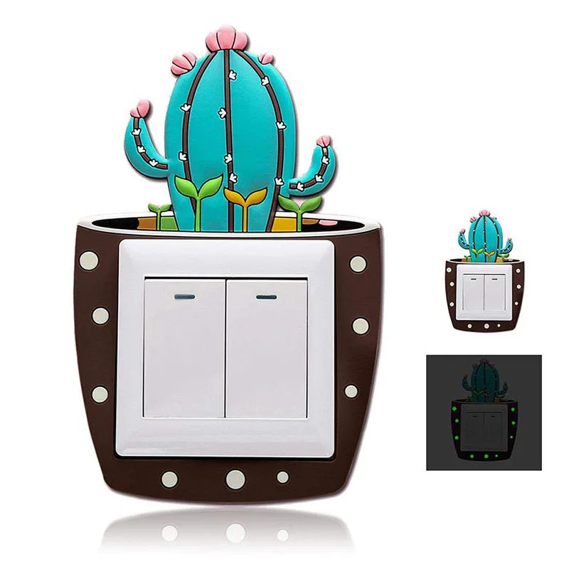 

Cute 3D stickers Cactus Fluorescent Wall Stickers On-off Switch Stickers Kids Luminous Light Switch Wall Room Home Decoration